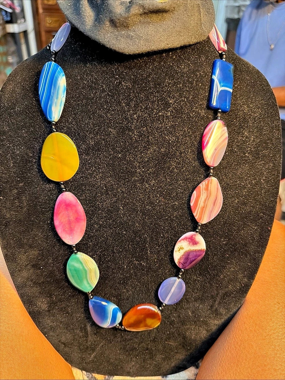 AIL 925 Banded Agate Multicolor Abstract Beaded Necklace